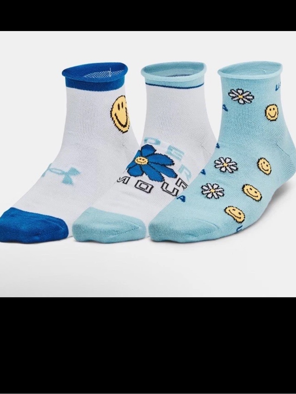 New Women’s Under Armour Blue & White Smiley Daisy Low-Cut Sock 6 pair $30
